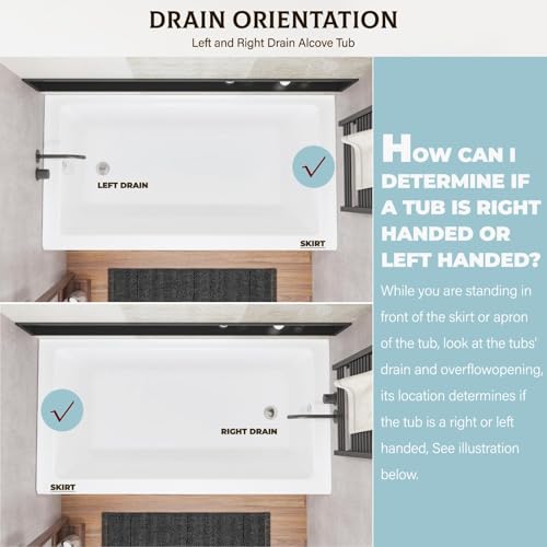 Image of 60 inch*30 inch Acrylic Bathtub, Single Apron Alcove Soaking Tub with Right-Side Overflow & Drain, Space-Saving Built-In Design, Easy Install for Modern Bathrooms