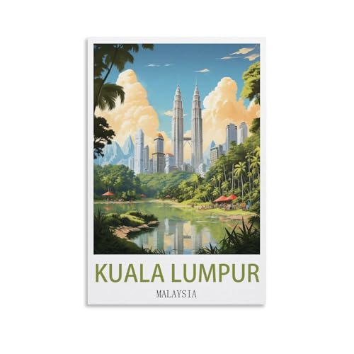 EZMLFA DIY Paint by Numbers Kuala Lumpur Malaisie Affiches Arbre Adulte Par Bricolage Loisirs Créatifs Activité Manuelle Coloriage DIY Dessin 40x50CM