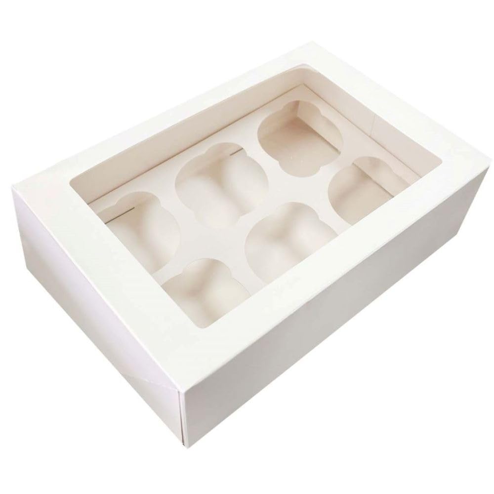 Simply Making 2 x Cupcake Boxes 6 Hole with Window and Removable Inserts, 3" Deep - Sturdy Protective Cake Box for Safely Carrying and Transporting Cupcakes and Muffins