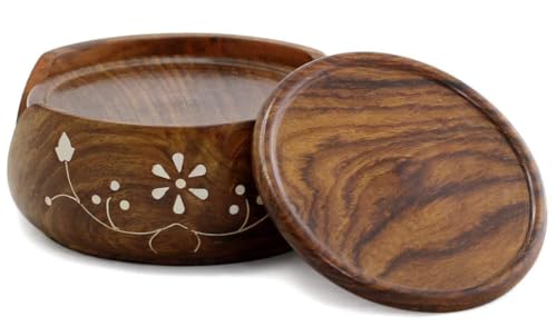 Image of Oaklyn Wooden Lotus Coaster Set of 6 with Barrel Stand - Tea & Coffee Table Coasters (3.5 Inch) (Lotus coaste)