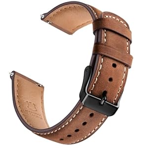 SUNFWR Quick Release Leather Watch Band 18mm 20mm 22mm 24mm for Men Women, Vintage Genuine Leather Strap for Samsung Galaxy Watch 6/Classic/Gear S3/Garmin/Huawei/Timex Watch Bands