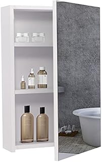 BELIWIN Bathroom Wall-Mounted Mirror Cabinet White, Small Single Mirrored Door Storage Cupboard, Adjustable Height Shelves Storage Unit (40 x 60 x 15 cm)