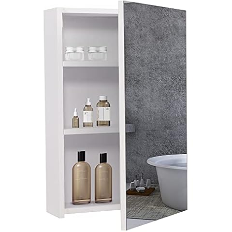 Bathroom Wall-Mounted Mirror Cabinet White, Small Single Mirrored Door Storage Cupboard, Adjustable Height Shelves Storage Unit (40 x 60 x 15 cm) Cover