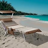 L'Emporio Casa Telo Mare Lettino con Angoli Tasche e Cuscino in Cotone Fouta per Spiaggia Piscina Mare Colore Sabbia