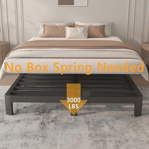 Image of 6 Inch Bed Frame Full Size with Metal Gaskets, Heavy Duty Steel Support 3500 LBS, No Box Spring Needed, DIY Headboard, Anti-Slip Mattress Stopper, Round Corner Leg, Easy Assembly, Black
