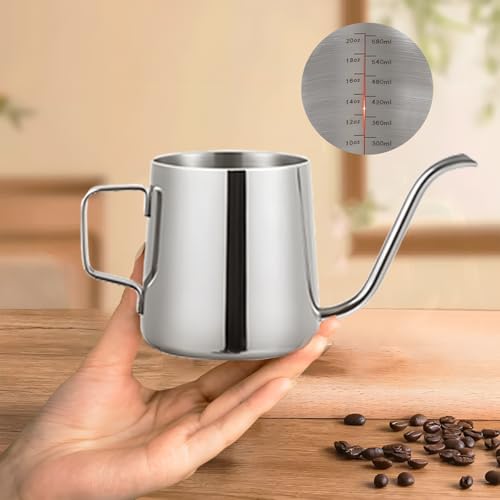 Cafetera de 350 Ml, Cafetera de Acero Inoxidable, Con Pico de Cuello de Cisne, Vertido Preciso, Hervidor de Café De Goteo Manual Estándar (Plateado)