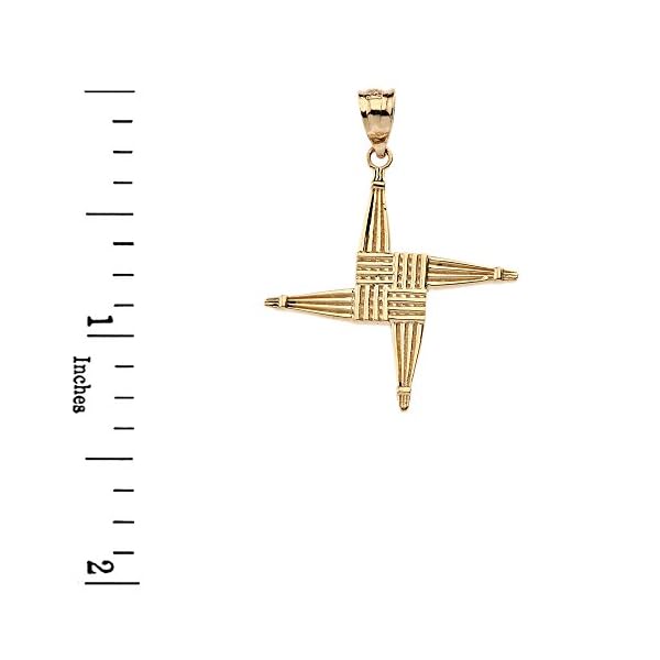 Religious Jewelry Solid 10k Yellow Gold Saint Bridget St. Brigid Cross Pendant - Image 3