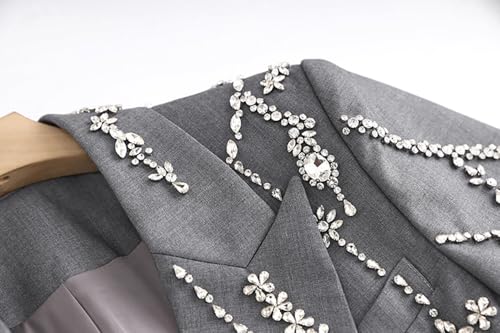 Women Rhinestone Beading Long Blazer Dress Jacket Luxury Shining Double Breasted Notched Collar Suit Fashion Outfit3