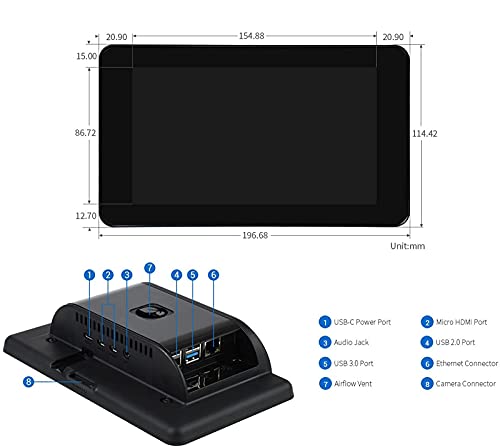 Image of Waveshare 7 Inch DSI LCD Screen with Case for Raspberry Pi 4B, 800x480 Capacitive Touch Screen Monitor Support Raspbian /Ubuntu /Kali /Win 10 IoT