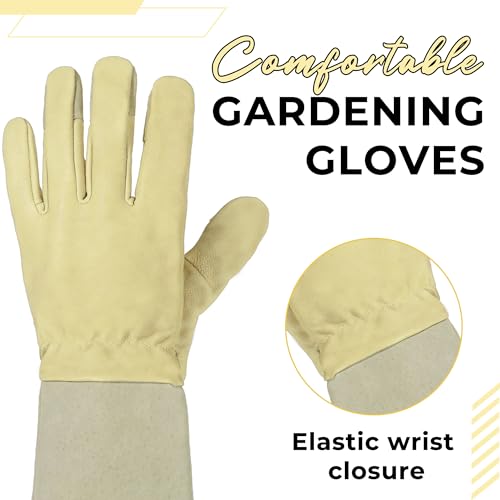 Image of HANDLANDY Rose Pruning Gloves for Men Women, Thorn Proof Gardening Gloves | Long Leather Gardening Gloves, Breathable Leather Gauntlet, Best Garden Gifts & Tools for Gardener (Vanilla, XL)