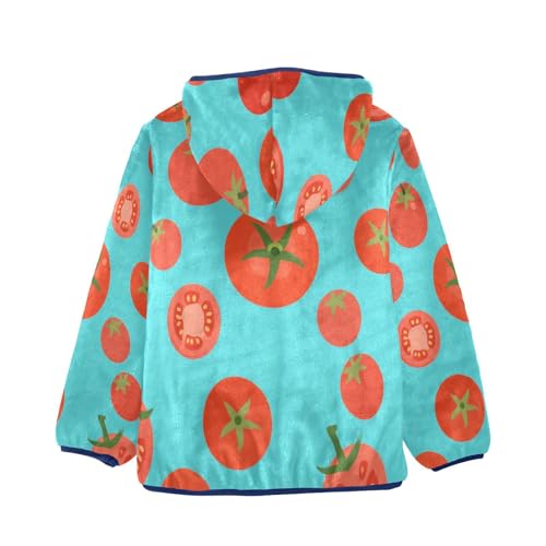 Tomato Pattern on Blue Background Toddler Fleece Jacket Girl Boys Hooded Fleece Jacket Coat Warm Outwear Zip-up 3-10T2