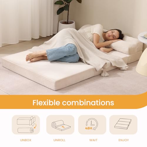 Colchón Plegable 3 en 1 Sofá Cama Convertible Beige Queen miniatura 6