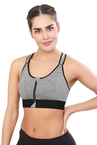 Image of Bella Voste Women Polyester Spandex High Impact Front Zip Sports Bra Fitness Criss Cross Back Crop Tops Tank Gym Yoga Workout, Size: M-5XL