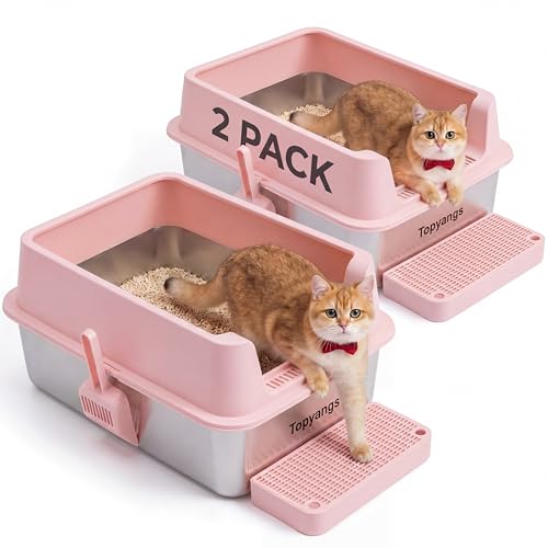 2 Pack XXL arenero gato acero inoxidable abierto rosa miniatura 1