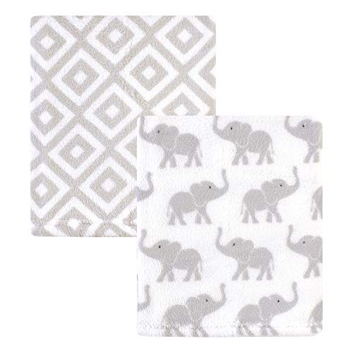 Image of Hudson Baby Unisex Baby Silky Plush and Coral Fleece Blanket, Gray Elephants, 30x36 inches