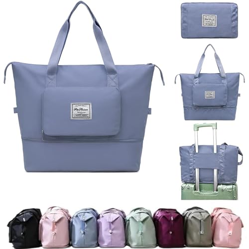 Image of Nylon 41 Liter Expandable Travel Bag for Women, Stylish Duffle Bag for Travelling, Waterproof Luggage Hand Bag (Sky Blue)