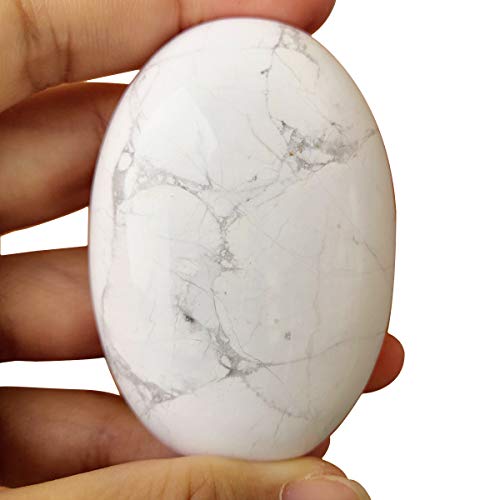 Loveliome White Howlite Turquoise Polished Stones, Natural Oval Palm Pocket Healing Crystal Massage Energy Stones