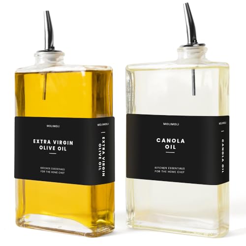 Molimoli Aceitera dispensador de Aceite y Vinagre para Cocina, Vertedor Automático, Botellas de Cristal Finas para Cocina | Set de 2 - Negro
