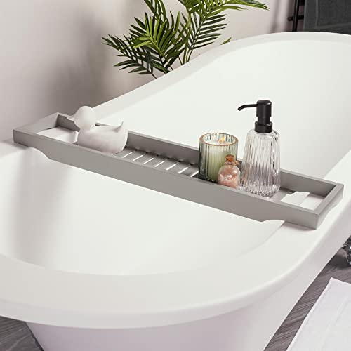 OHS Bath Tray Bath Trays for Across the Bath Home Spa Board for Adults Bamboo Bathtub Tray Wooden Bathroom Accessories Caddy Trays Baths Rack for Candles Wine Glass Accessories Charcoal Grey