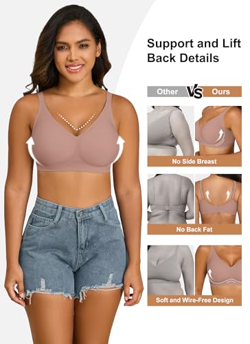 Image of Xcutting Bra for Women Wireless No Underwire Seamless Full Coverage Deep V Bralettes Everyday Comfortable Soft
