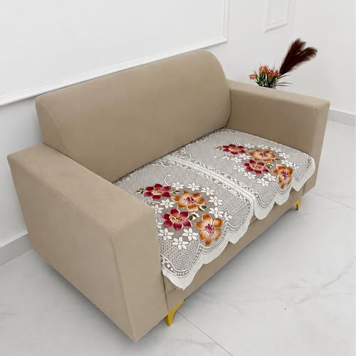 Image of Homerz Premium 'Surya Series' Sofa Cover | Stylish Sofa Protector | Net Fabric | Anti-Stain & Washable Slip Cover Exact Size Antislip (Exclusive Rust, 2 Seater, Only Seat Cover)