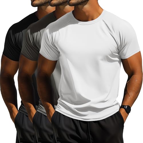 Huukeay 3 Pack Men's Big and Tall Swim Shirts,UPF 50+ Sun Protection Rash Guard Quick Dry Beach Fishing Water Tops