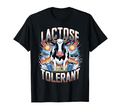 Lactosa Tolerante Divertido Humor Leche Retro Vaca Granjero Camiseta