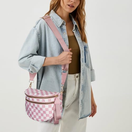 Image of hibear Checkered Crossbody Bag Spacious Bum Bags for Women Nylon Crossbody Fanny Packs Checkered Purse Belt Wallet