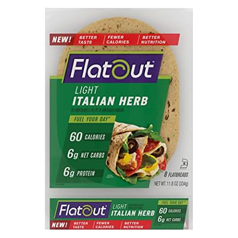 Flatout Flatbread, Light Italian Herb Wraps, Perfect for Use as Sandwich Bread, Pizza Crust, Tortillas, Wraps and More, 8 Flatbreads Cover