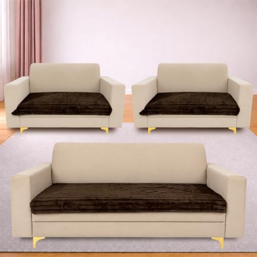 Image of Homerz Premium Rabbit Fur Sofa Cover with Anti-Skid Backing, Soft Plush Fabric Sofa Protector for Living Room Furniture (Brown, 7 (3+2+2) Seater, Only Seat Cover)