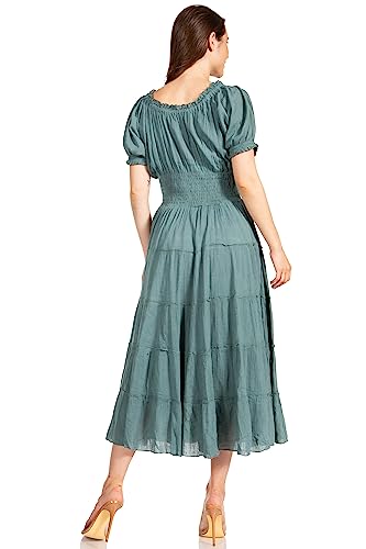 Image of Sakkas Cotton Crepe Smocked Peasant Gypsy Boho Renaissance Mid Length Dress