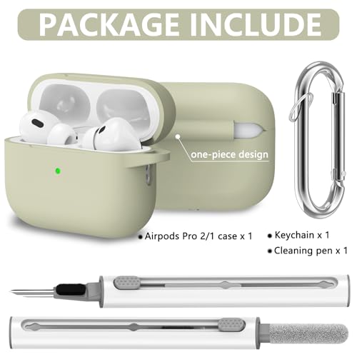 Image of Ljusmicker for AirPods Pro Case Cover with Cleaner Kit,Khaki | Silicone Protective Cover for Apple AirPods Pro 2nd /1st Generation Case with Keychain for Women Men,Shockproof