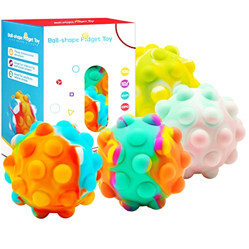 Push Bubble Pop Stress Ball,Stress Relief Fidget Ball - Squeeze Ball - Push Bubbles Sensory Ball Anti Pressure Silicone Pop It Ball for Kids & Adult and Autism 4 Pcs