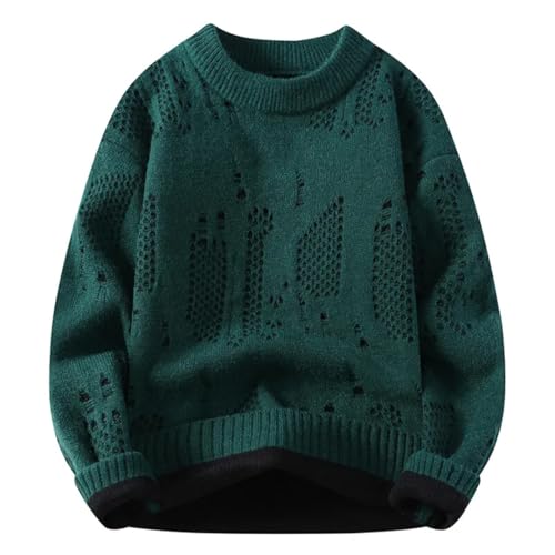 Men Winter Hole Knit Sweater O-Neck Solid Color Casual Knitted Pullovers Sweater2