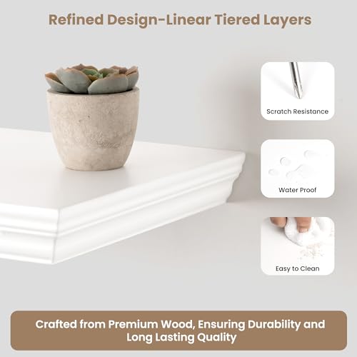 Image of 71 Inch Floating Shelves for Wall, 9.3 inchD Crown Molding Wood Display Shelf