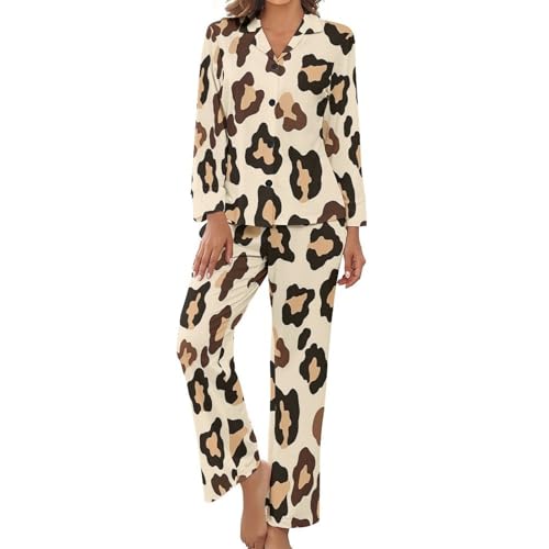 Pyjama 2 pièces femme grande taille imprimé léopard chemise et pantalon