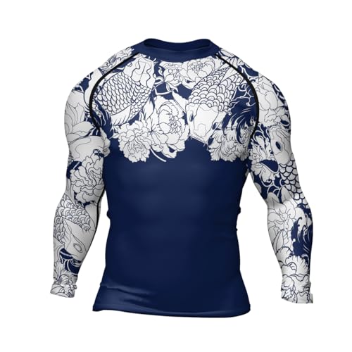 Japanese Koi Fish Ranked Long Sleeve Rash Guard for Men MMA BJJ Jiu Jitsu Base Layer Combat Shirt2
