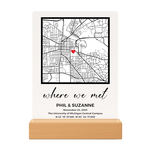 Where We Met Map Plaque - Personalized Map Our First Date Sign - Gift for Her Acrylic Plaque Custom Location Couples Romantic Gift Valentines Day