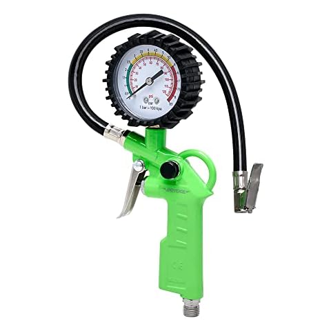 DOTOOL Tire Inflator with Pressure Gauge 100 PSI with Gauge and Longer Rubber Hose Cover