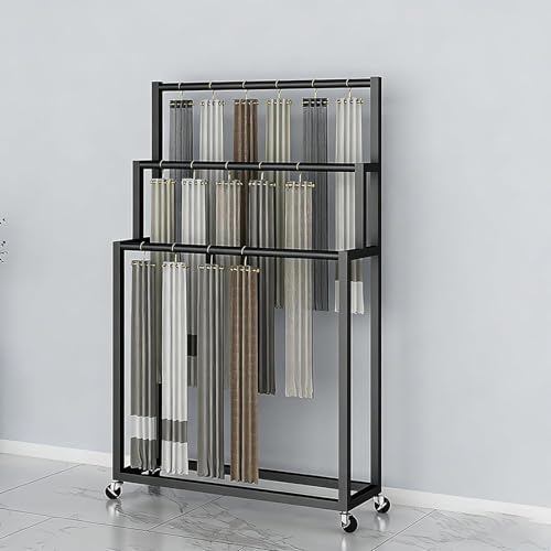 Estante de almacenamiento para rollo de bufandas, soporte de exhibición de tela resistente, soporte de metal de 3 niveles para pantalones de toalla con ruedas giratorias de 360 grados para tienda