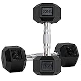 Juego de 2 mancuernas hexagonales con revestimiento de goma, juego de mancuernas con mango de metal para ejercicio y fitness (10 libras, par)