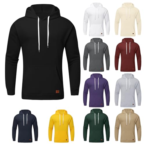 Mens Slim Fit Basic Pullover Hoodies Drawstring Lightweight Long Sleeve Hooded Soft Sweatshirts with Kanga Pocket2