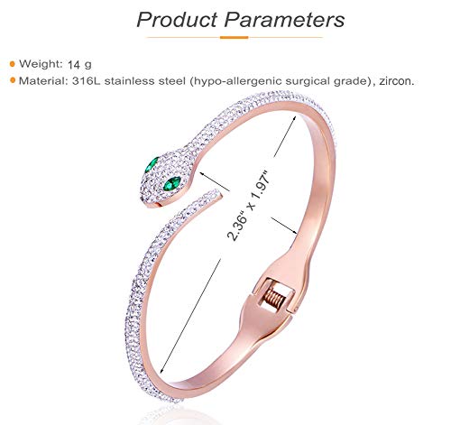 Hosby Rose Gold Plated Bangle Stainless Steel Crystal Zircon Open Clasp Fashion Snake Bracelet Gift For Women Teen Girls (Rose Gold) #TOP1