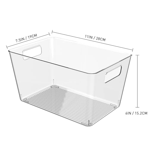 6 Pack Clear Plastic Storage Bins, 11" Large Pantry Organizer Bins with Handles, Plastic Containers for Refrigerator,BPA-Free Perfect for Kitchen,Fridge,Cabinet,Pantry,Bathroom,Closet Organization - Image 3