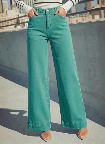 Image of Dokotoo Women's Casual High Waisted Jeans Stretch Wide Leg Loose Denim Pant