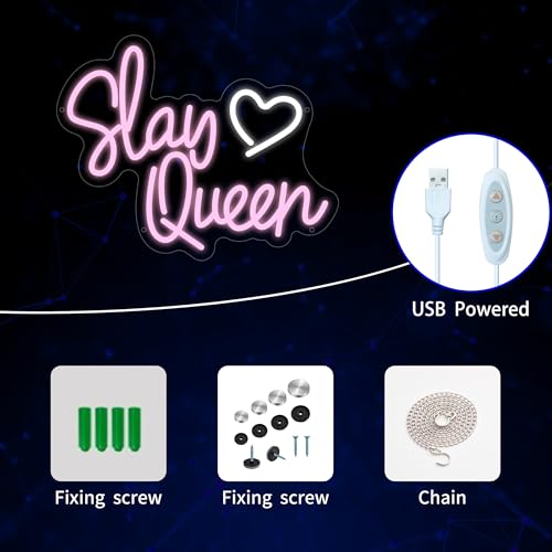 Image of Slay Queen Neon Sign, Slay Queen Led Signs for Wall Decor, Dimmable Pink Neon Light Sign for Bedroom, Preppy Girl Aesthetic Room Dorm Decor, Neon Gift for Girls