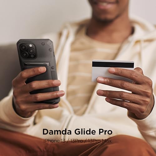 Image of VRS DESIGN Damda Glide Pro, Sturdy Semi Auto Wallet [4 Cards] Case Compatible for iPhone 13 Pro Max Case (2021) (Sand Stone)