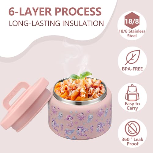 Image of PIQUEBAR 8oz Kids Thermo for Hot Food,Small Lunch Thermo Food Container Stainless Steel,Easy Open Wide Mouth Thermo for Hot Cold Food for Preschool Travel (Pink Seahorse)