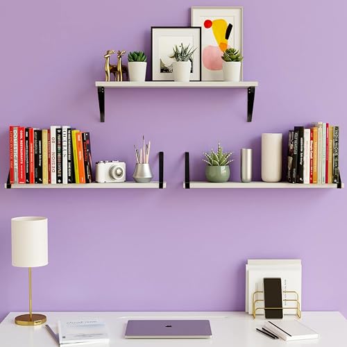 Image of Decazone Floating Shelves for Wall Storage - Set of 3, MDF Board Bookshelves for Living Room, Bedroom, Kitchen & Office - Sturdy Wall-Mounted Display for Bookcase & Decor (White, Wide- 24 inch Inch)