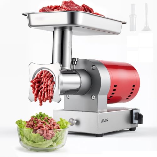 Image of VEVOR, 661 Lbs /Hour800 W Machine, 1.5 HP Electric Mincer with 2 Grinding Plates, Sausage Kit Set Meat Grinder Heavy Duty, Home Kitchen & Commercial Use Red, 800 W